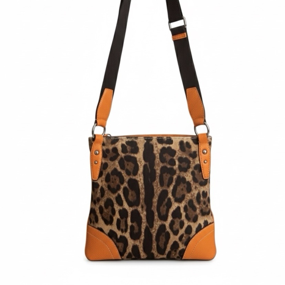 DOLCE & GABBANA Leopard‎ Print Crossbody Bag Canvas Leather Trim Y2K Animal - Picture 4 of 8